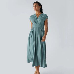 Halara Breezeful V Neck Short Sleeve Tie Back Quick Dry Midi Dress